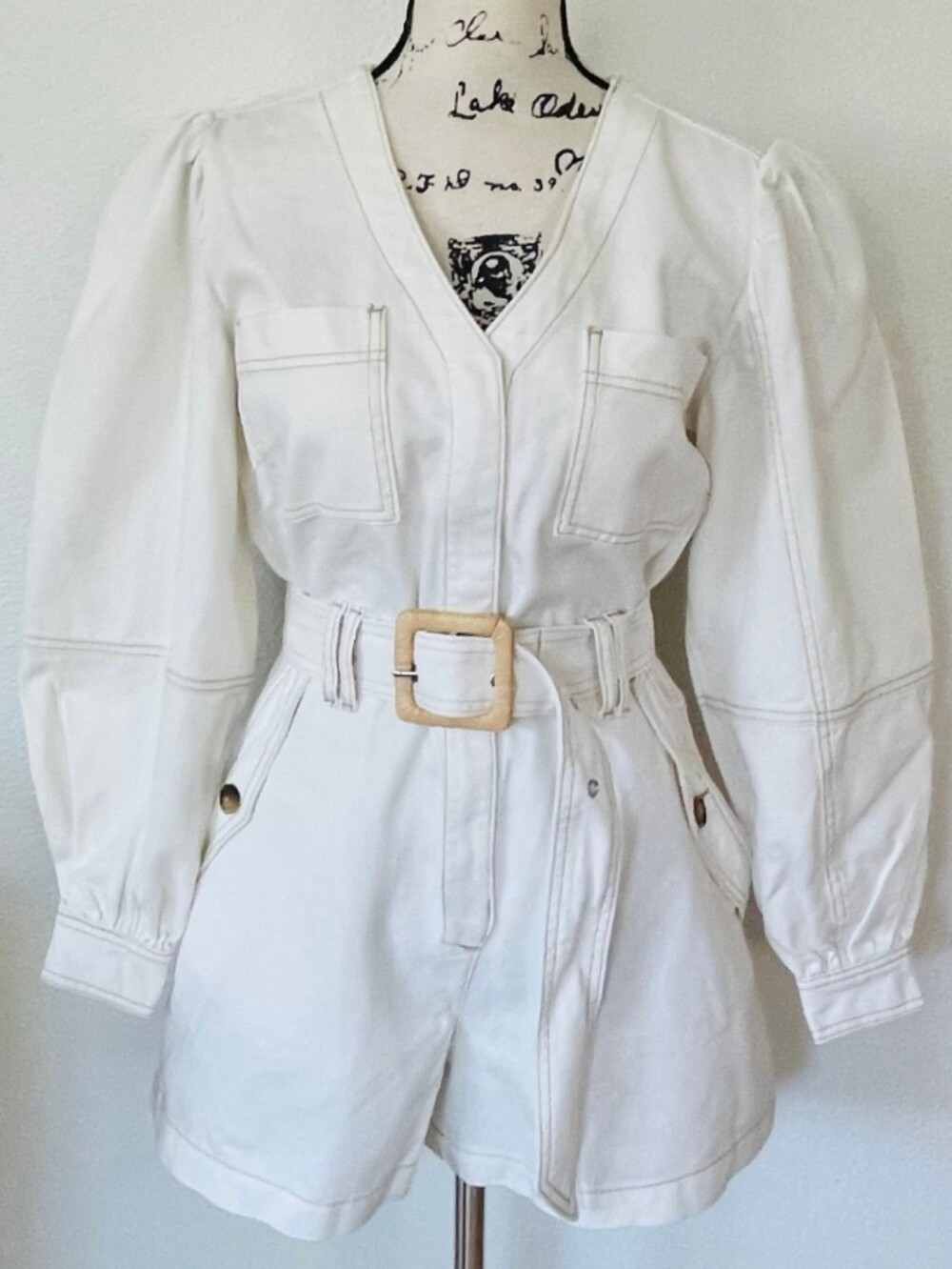 Sam Edelman UNDYED NATURAL RORI One Piece Belted Romper/NaturalWhite Denim Sz L - Picture 4 of 10
